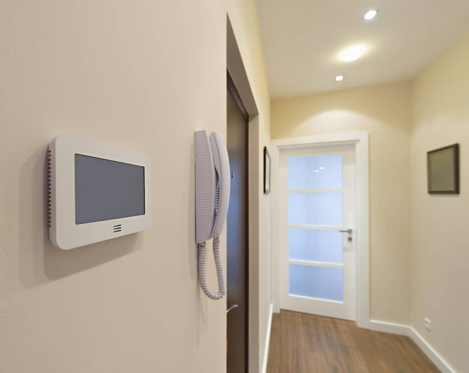 The inside of a home showing an intercome system.