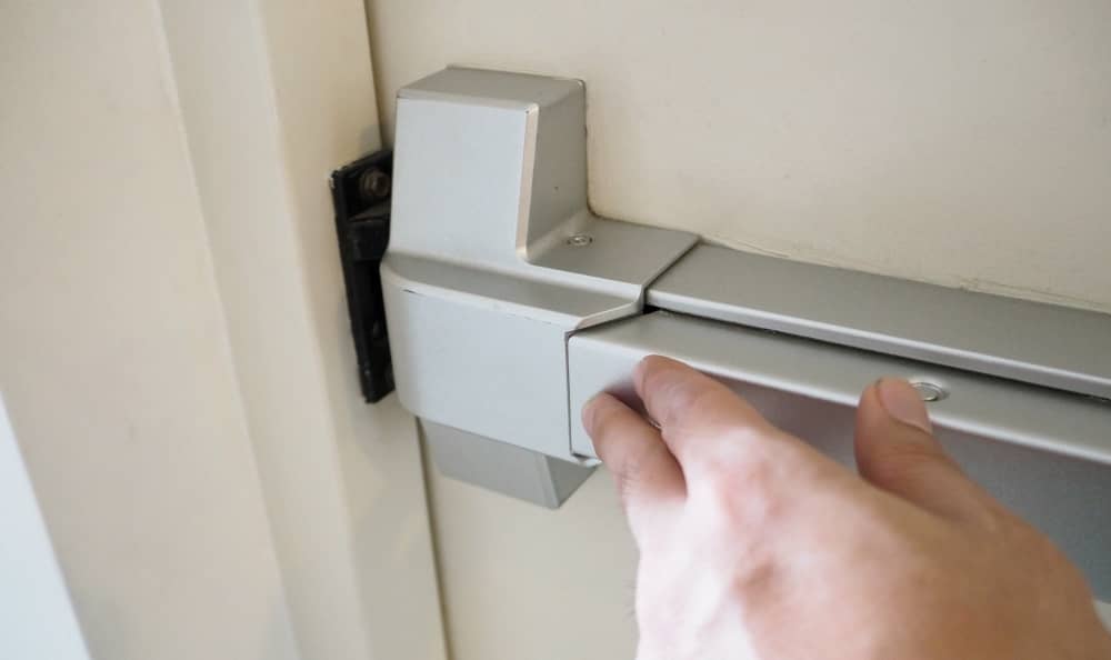 Commercial doors have a panic or crash bars are those door locks that allow you to enter by pushing a bar.
